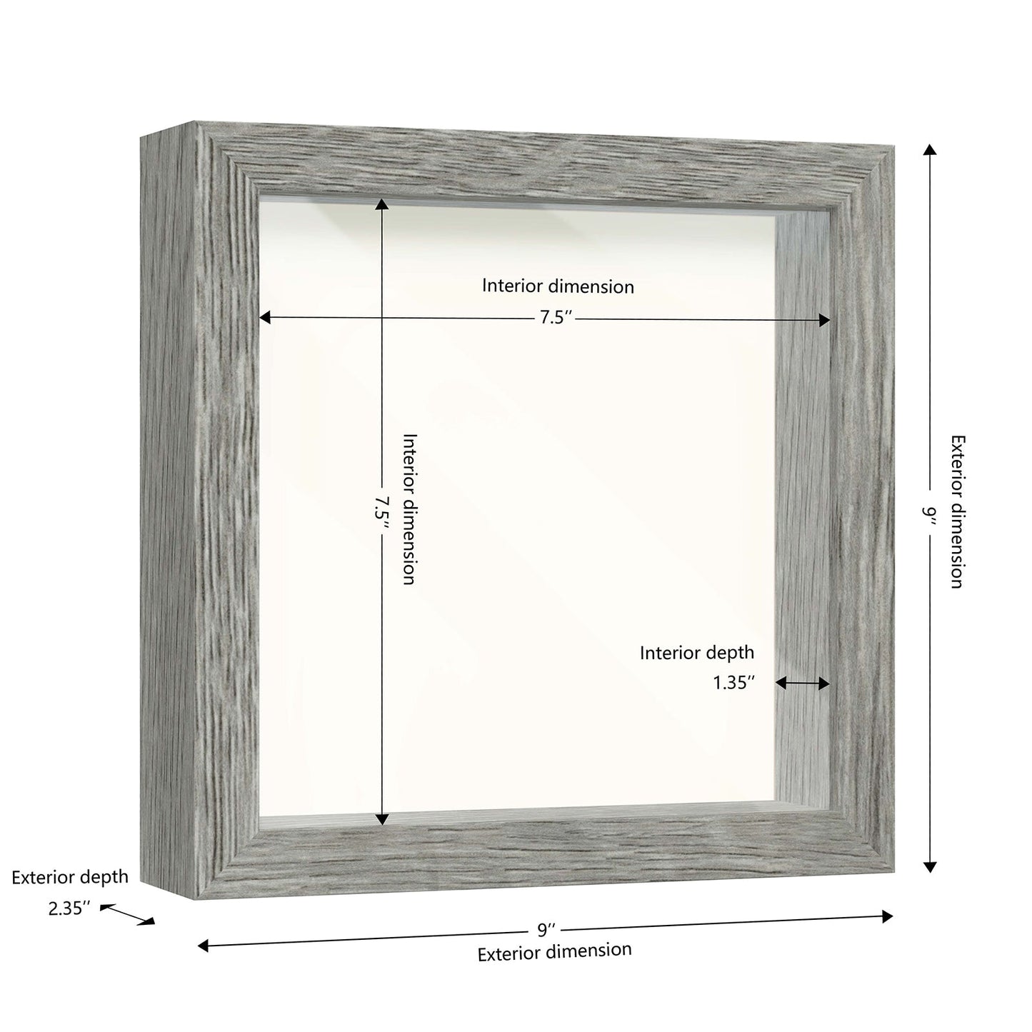 8" x 8" Gray Driftwood Finish MDF Wood Shadow Box Frame