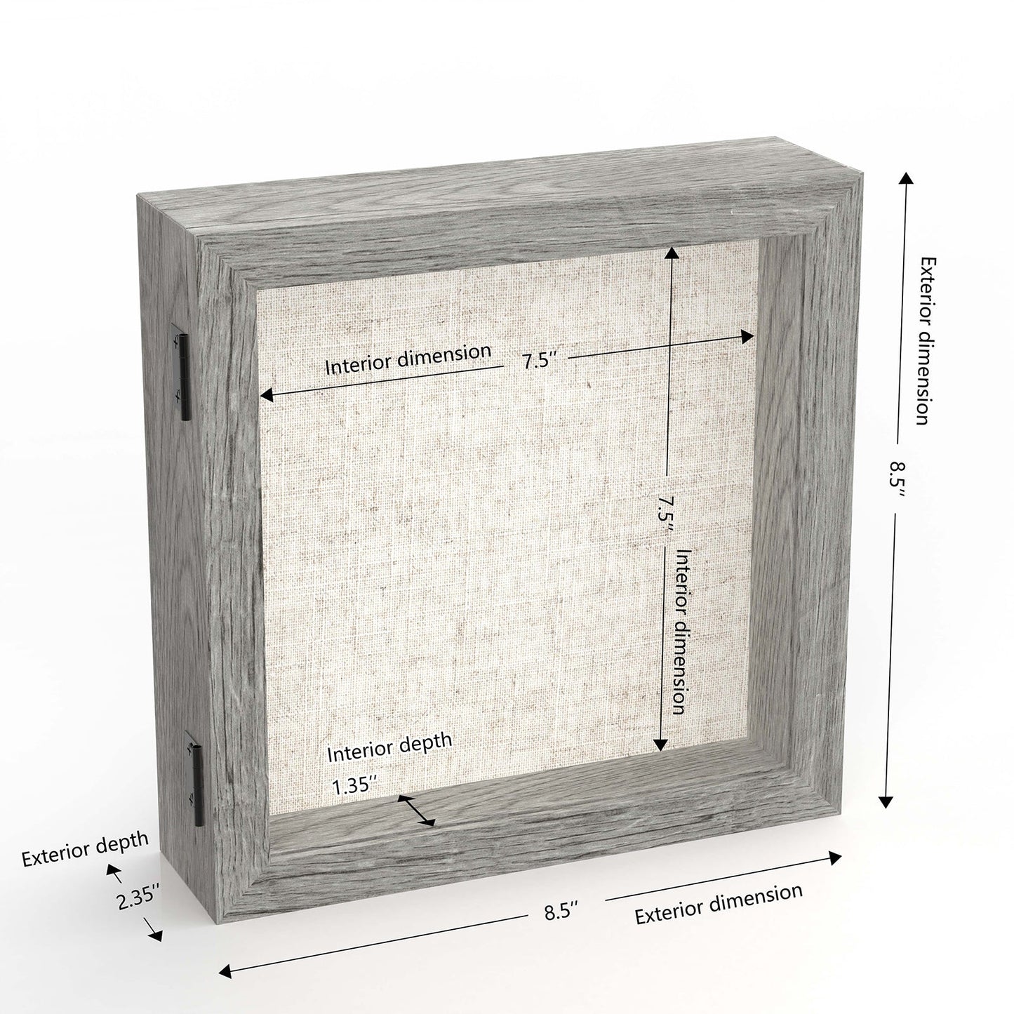 8" x 8" Gray Woodgrain MDF Wood Linen Backboard Shadow Box Frame