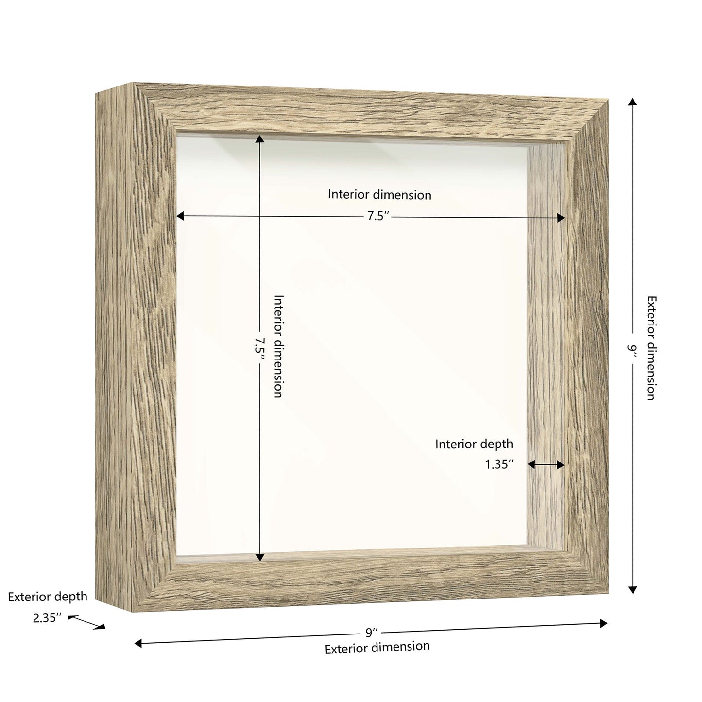 8" x 8" Natural Driftwood Finish MDF Wood Shadow Box Frame