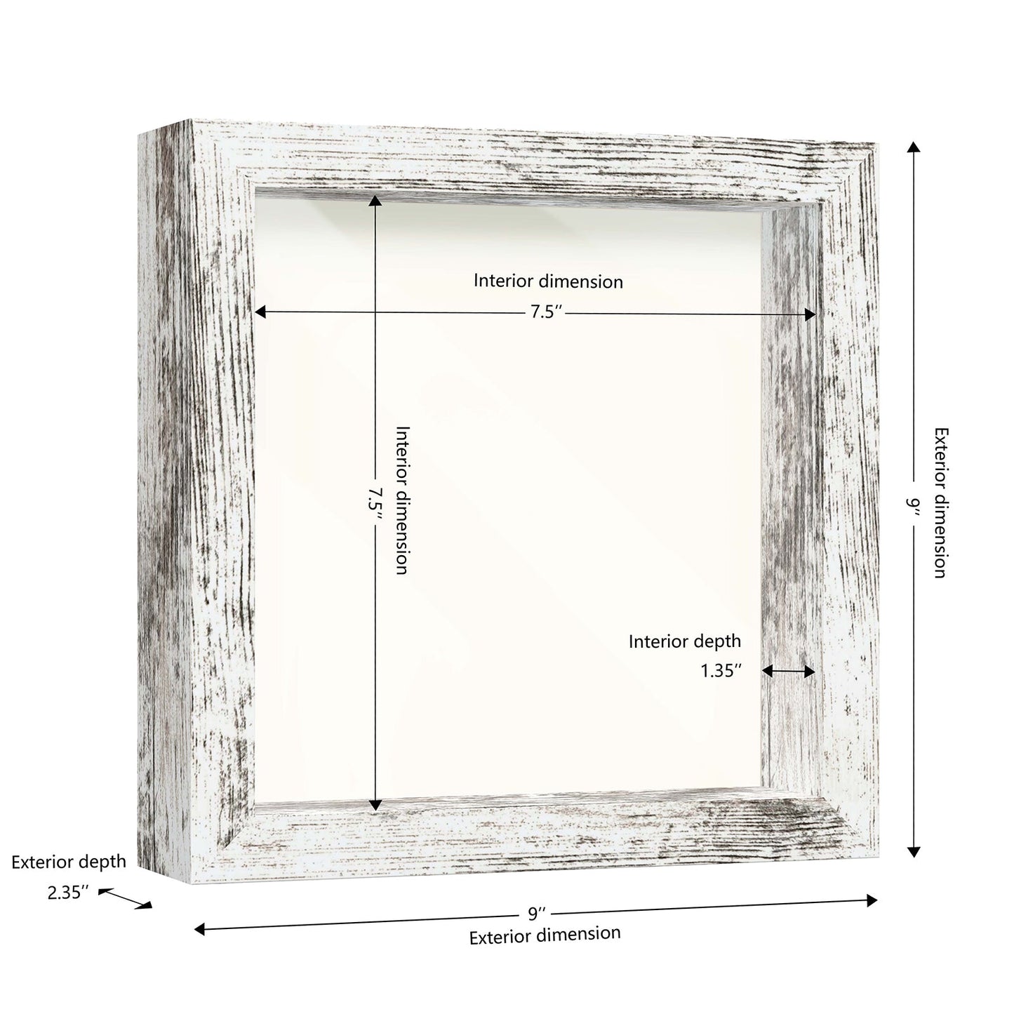 8" x 8" White Driftwood Finish MDF Wood Shadow Box Frame