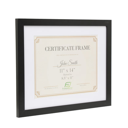 11" x 14” Classic Black Wood Document Frame with Tempered Glass, 8.5" x 11" Matted