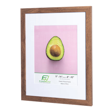 11" x 14” Classic Dark Oak Wood Picture Frame with Tempered Glass, 8" x 10" Matted