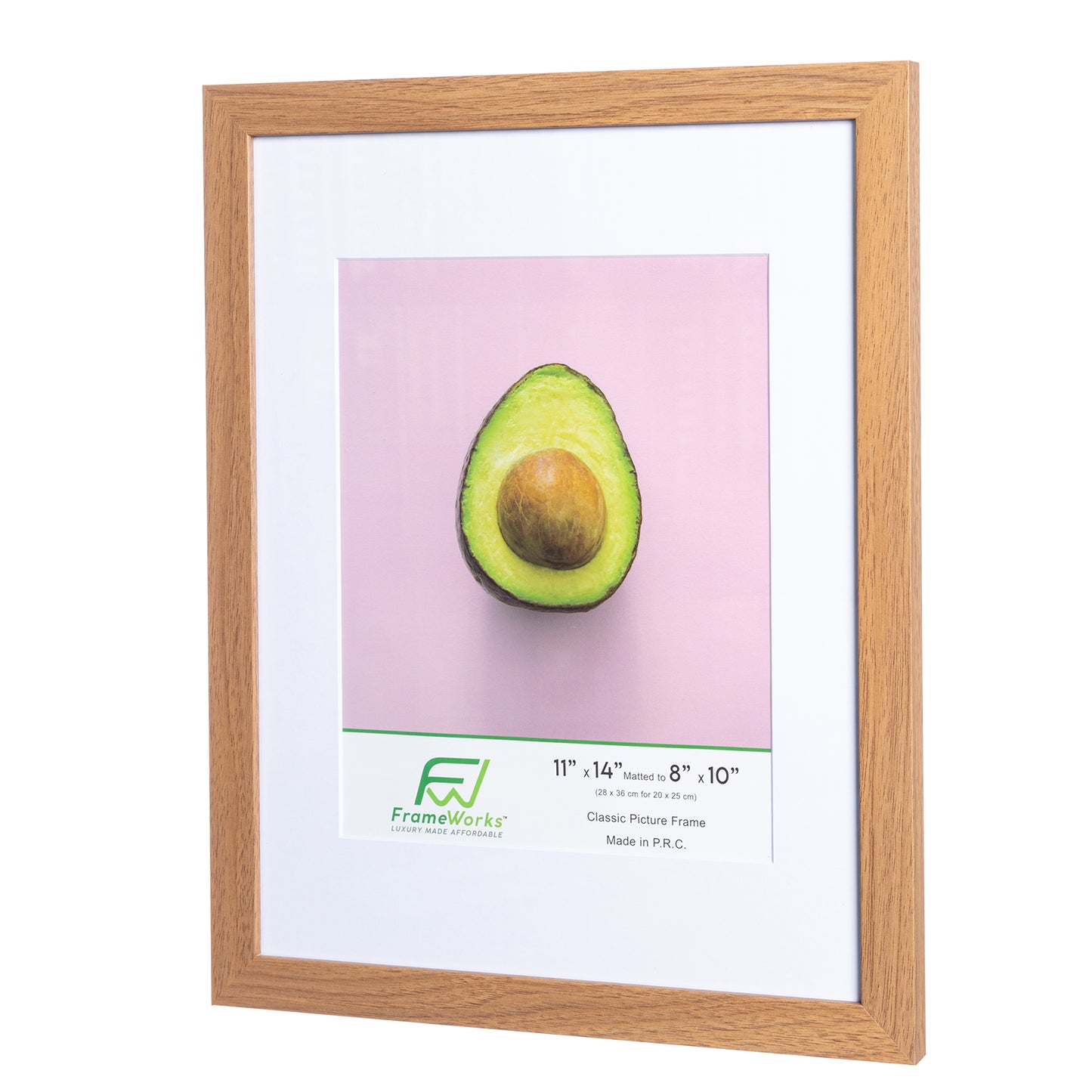 11" x 14” Classic Light Oak Wood Picture Frame with Tempered Glass, 8" x 10" Matted