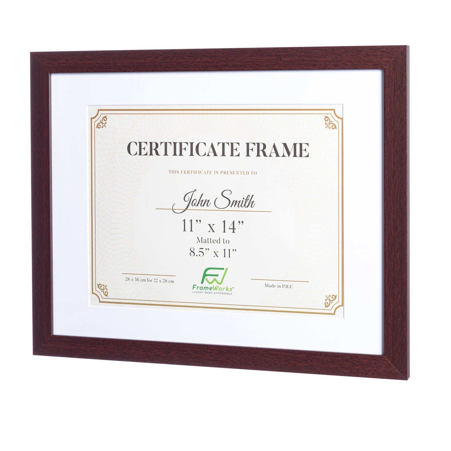 11" x 14” Classic Mahogany Wood Document Frame with Tempered Glass, 8.5" x 11" Matted