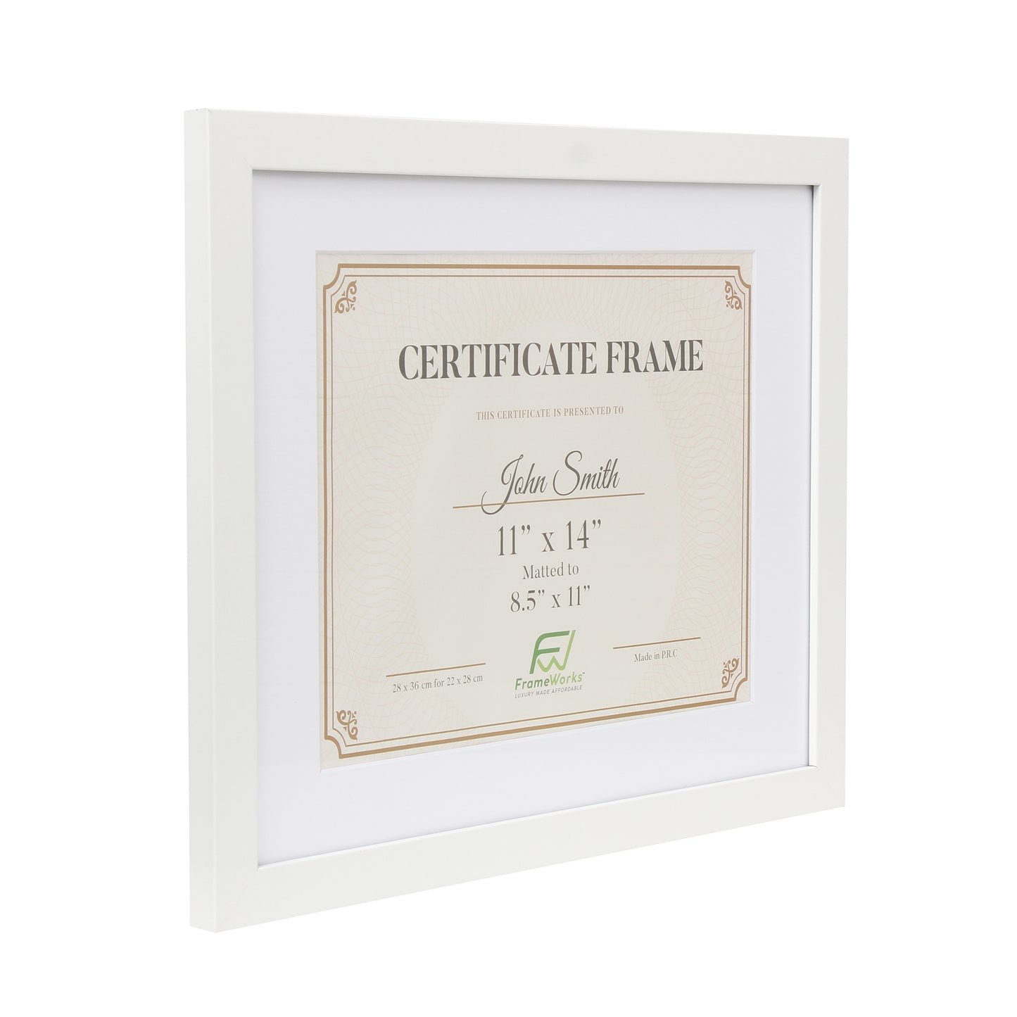 11" x 14” Classic White Wood Document Frame with Tempered Glass, 8.5" x 11" Matted