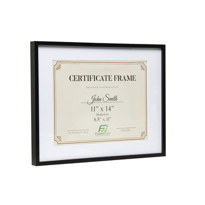 11" x 14" Deluxe Black Aluminum Contemporary Diploma Picture Frame, 8.5" x 11" Matted