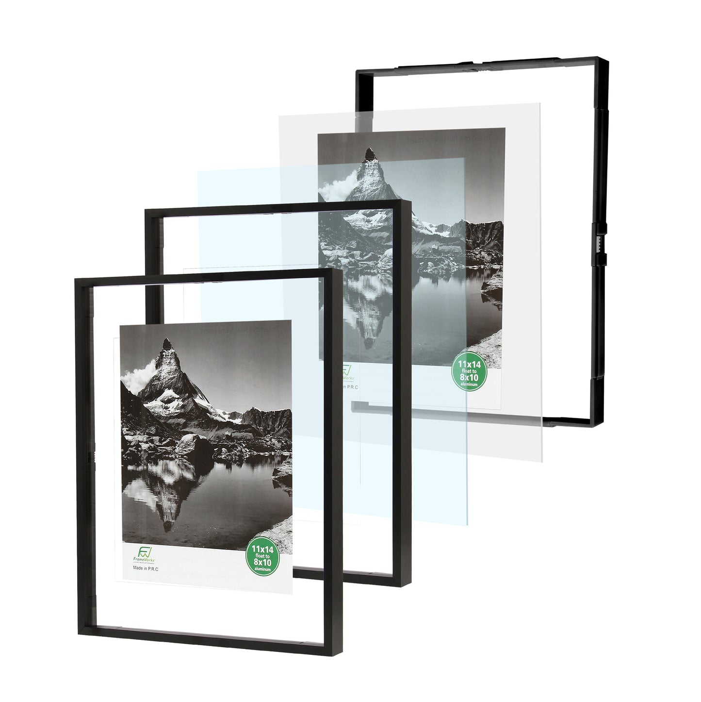 11" x 14" Deluxe Black Aluminum Contemporary Floating Picture Frame with Tempered Glass