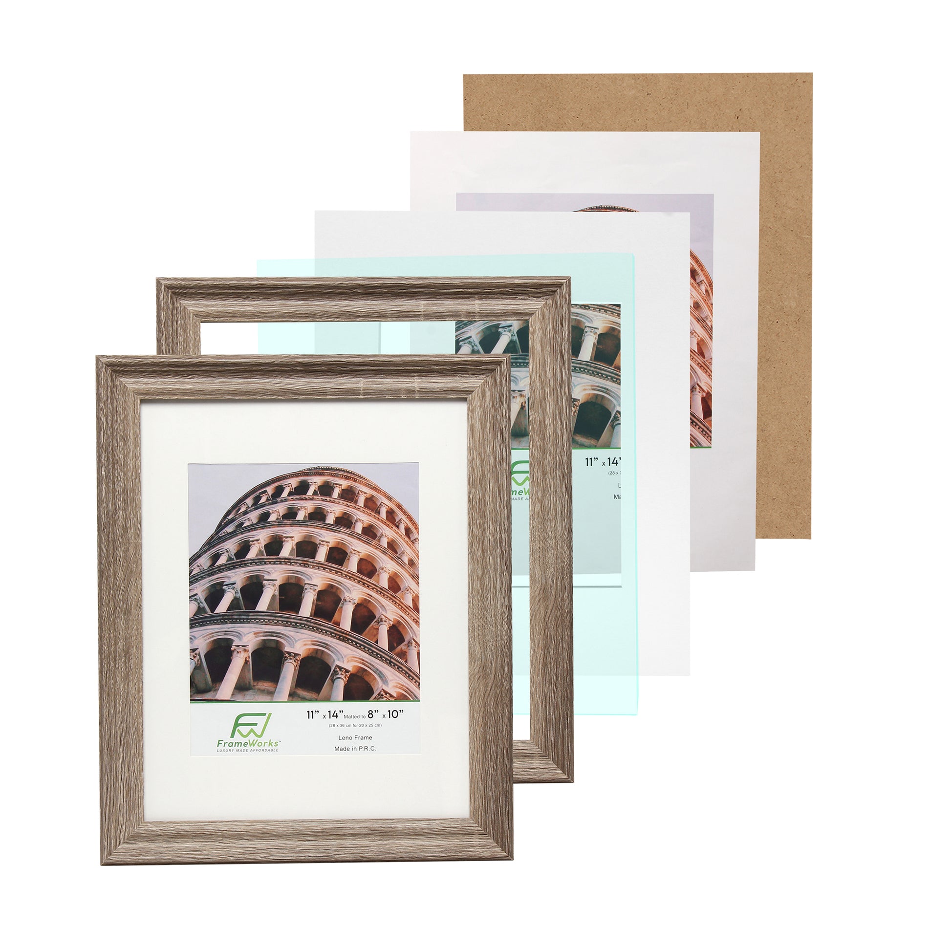 11" x 14" Rustic Wood 2-Pack Picture Frames with Molded Edges, 8" x 10" Matted