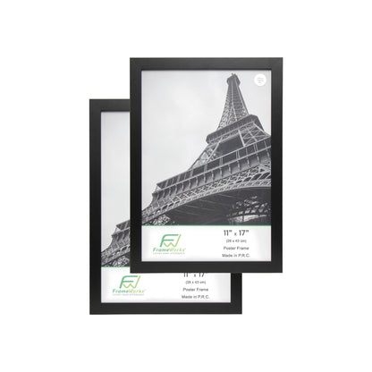 11" x 17" Black Wood 2-Pack Back-Loading Poster Frames