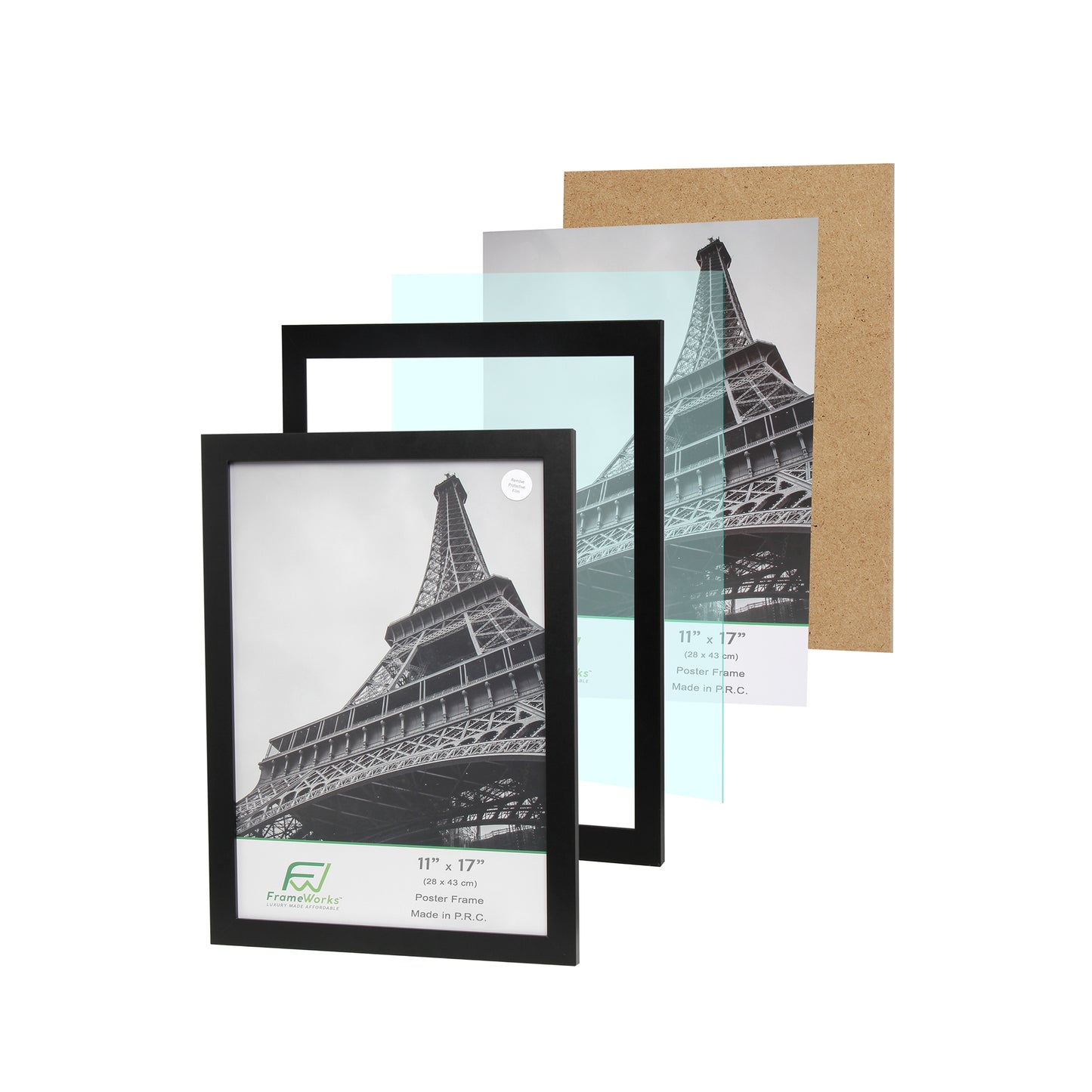 11" x 17" Black Wood 2-Pack Back-Loading Poster Frames