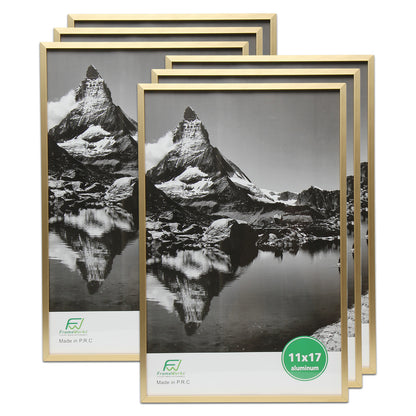 11" x 17" Deluxe Brass Gold Aluminum Contemporary Picture Frame with Tempered Glass