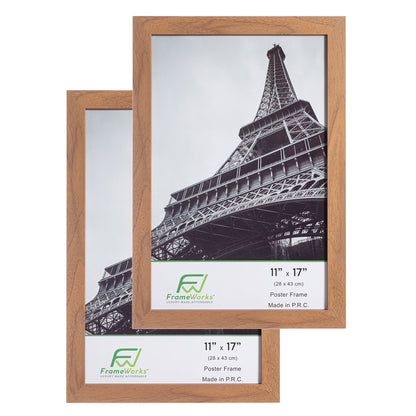 11" x 17" Light Oak Wood 2-Pack Back-Loading Poster Frames