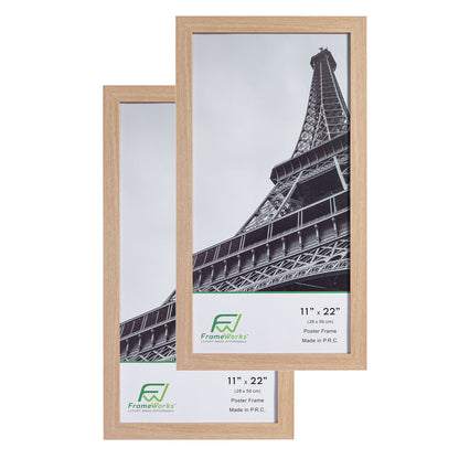 11" x 22" Natural Oak Wood 2-Pack Back-Loading Newspaper Poster Frames