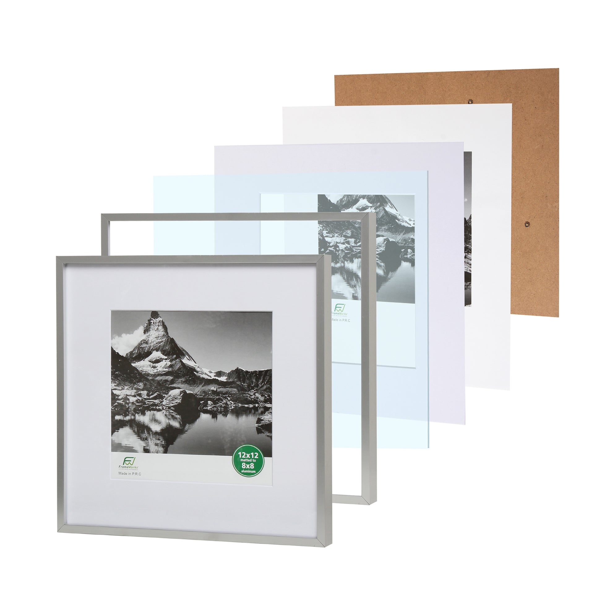 12 x 12 Deluxe Silver Aluminum Contemporary Picture Frame, 8 x 8 M –  FrameWorks