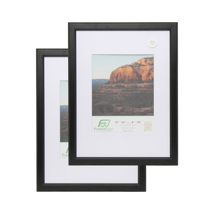 12" x 16" Black Wood 2-Pack Picture Frames, 8" x 10" Matted