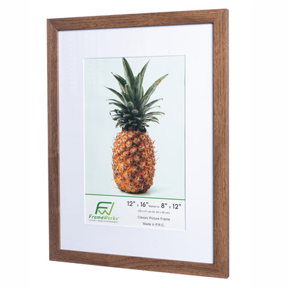 12" x 16” Classic Dark Oak Wood Picture Frame with Tempered Glass, 8" x 12" Matted