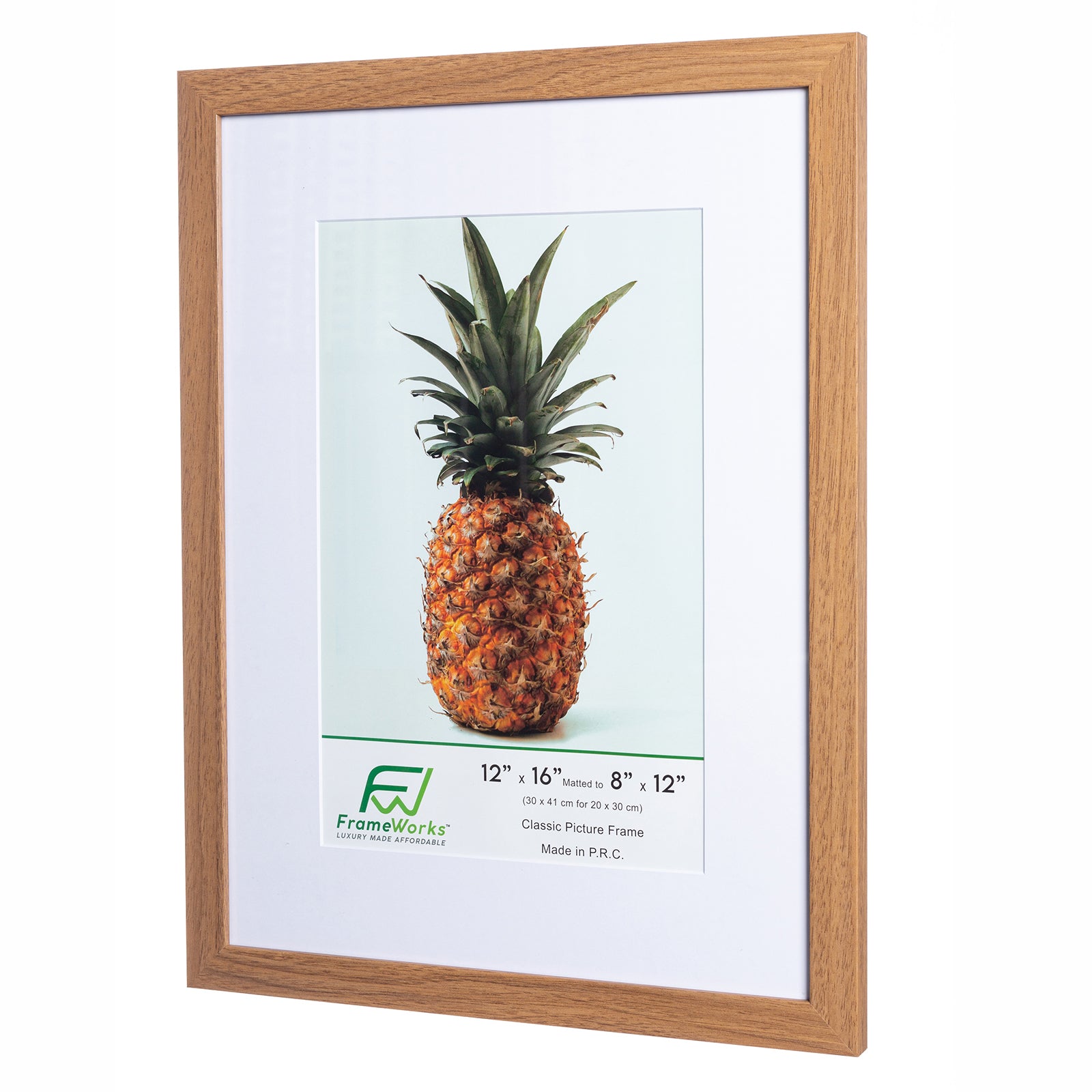 12" x 16” Classic Light Oak Wood Picture Frame with Tempered Glass, 8" x 12" Matted