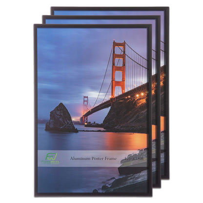 12" x 18" Black Brushed Aluminum Poster Picture Frame with Plexiglass