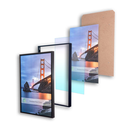 12" x 18" Black Brushed Aluminum Poster Picture Frame with Plexiglass