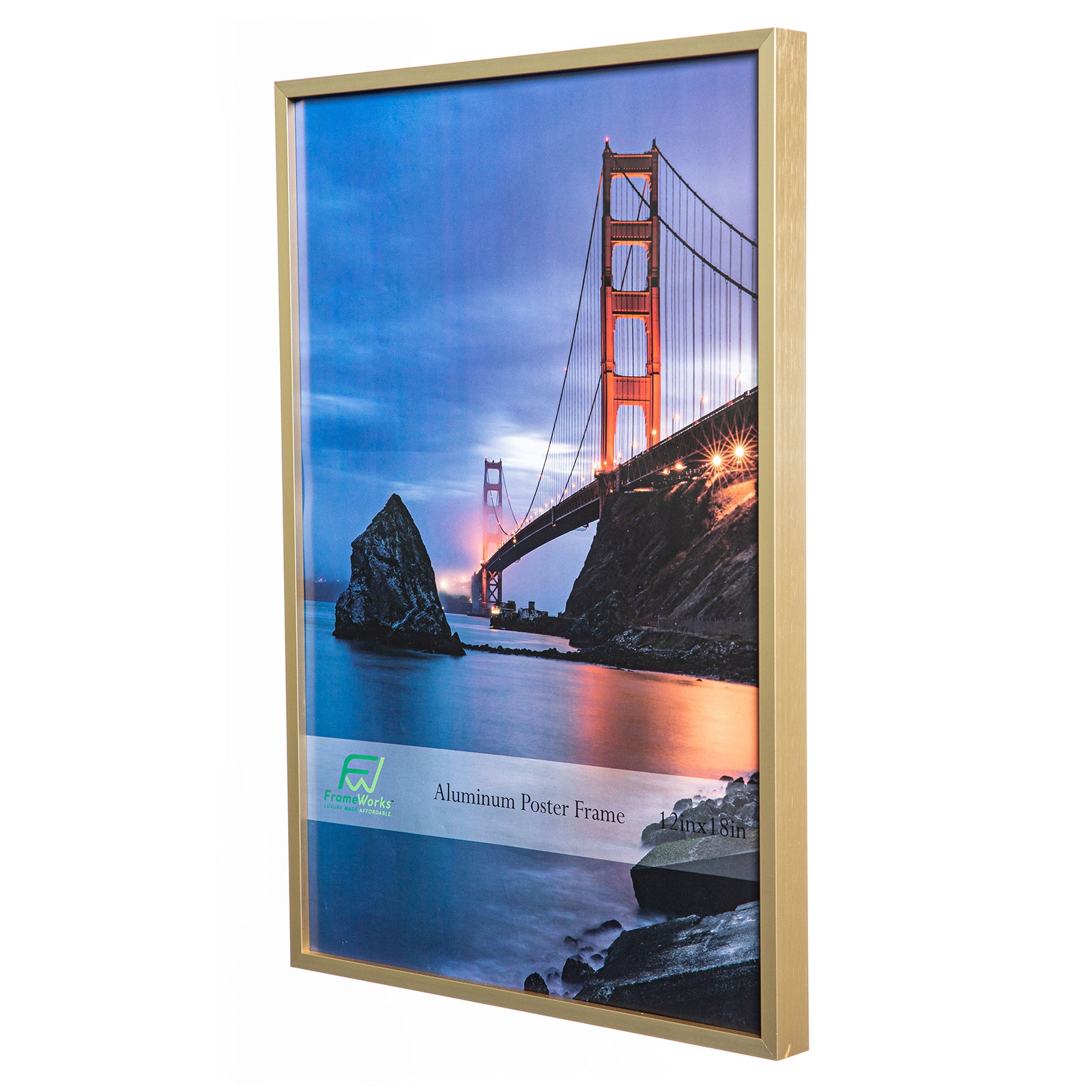 12" x 18" Gold Brushed Aluminum Poster Picture Frame with Plexiglass