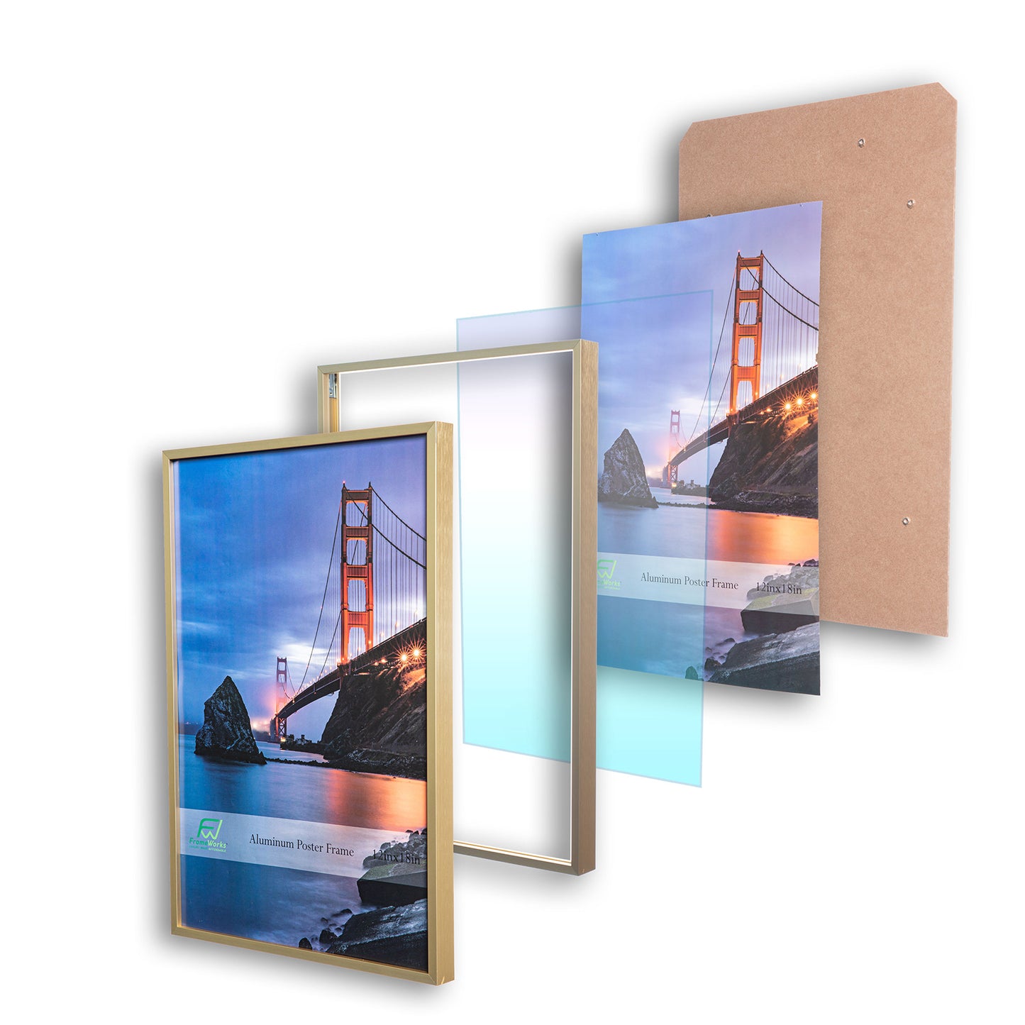 12" x 18" Gold Brushed Aluminum Poster Picture Frame with Plexiglass