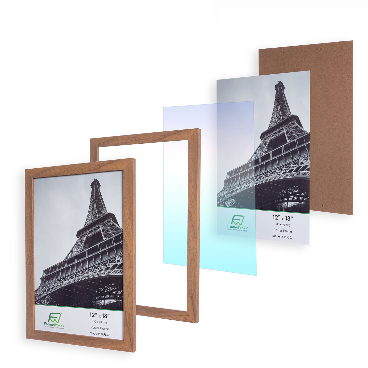 12" x 18" Light Oak Wood 2-Pack Back-Loading Poster Frames