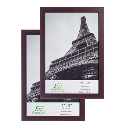 12" x 18" Mahogany Wood 2-Pack Back-Loading Poster Frames