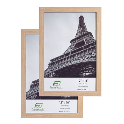 12" x 18" Natural Oak Wood 2-Pack Back-Loading Poster Frames