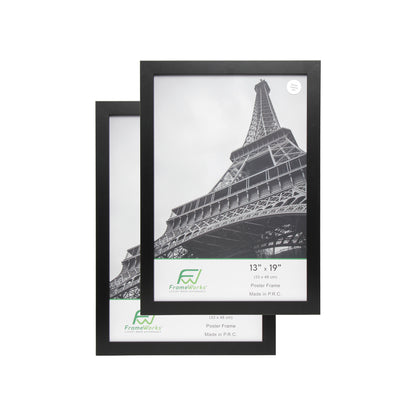 13" x 19" Black Wood 2-Pack Back-Loading Poster Frames