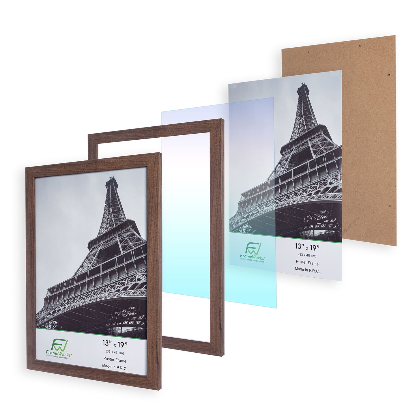 13" x 19" Dark Oak Wood 2-Pack Back-Loading Poster Frames