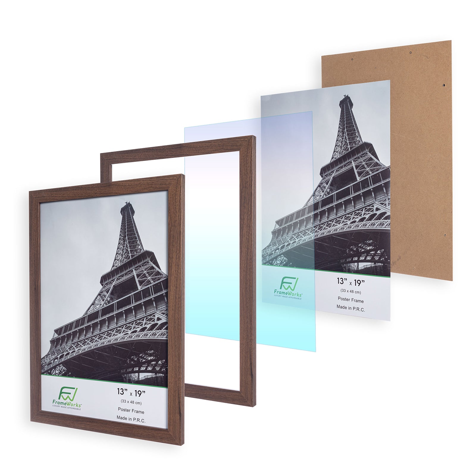 13" x 19" Dark Oak Wood 2-Pack Back-Loading Poster Frames