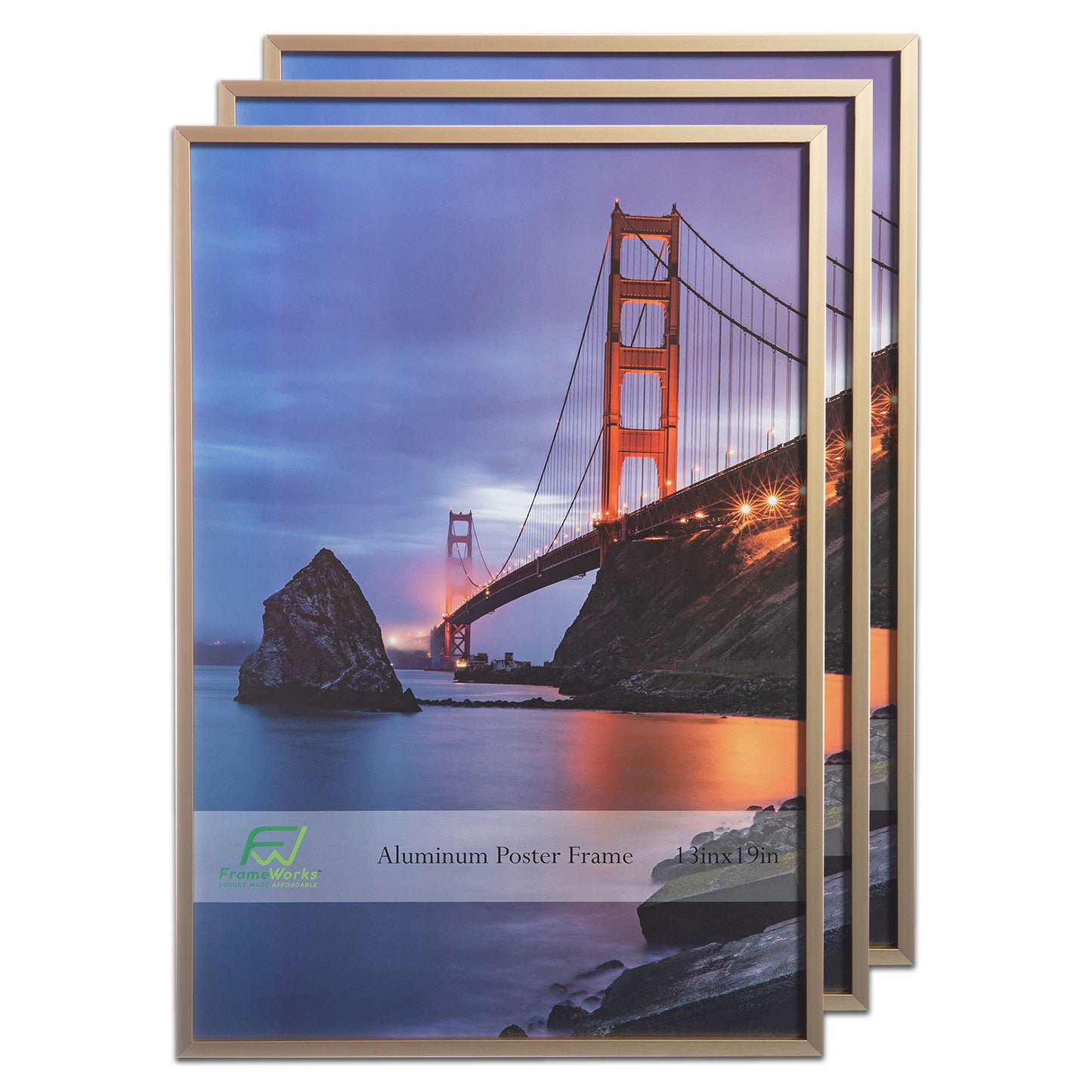 13" x 19" Gold Brushed Aluminum Poster Picture Frame with Plexiglass