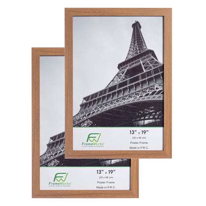 13" x 19" Light Oak Wood 2-Pack Back-Loading Poster Frames