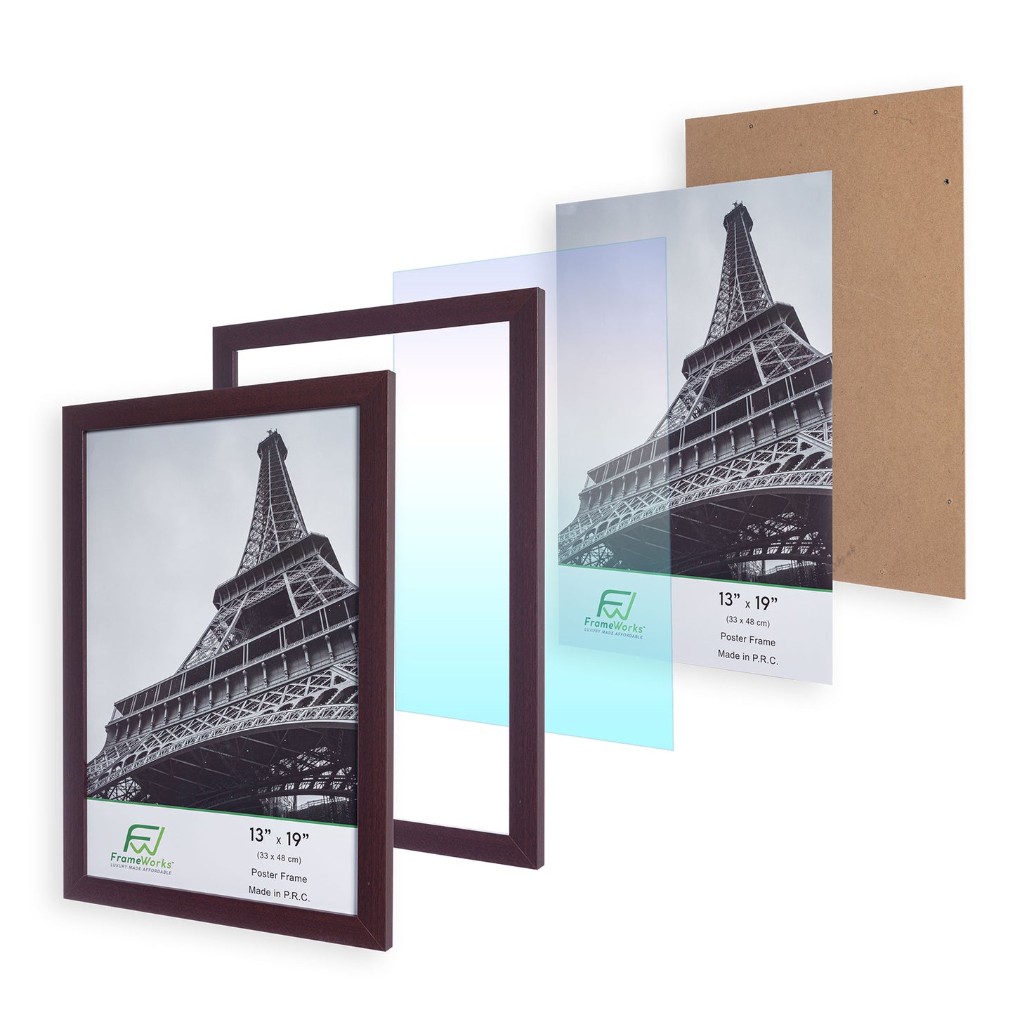 13" x 19" Mahogany Wood 2-Pack Back-Loading Poster Frames