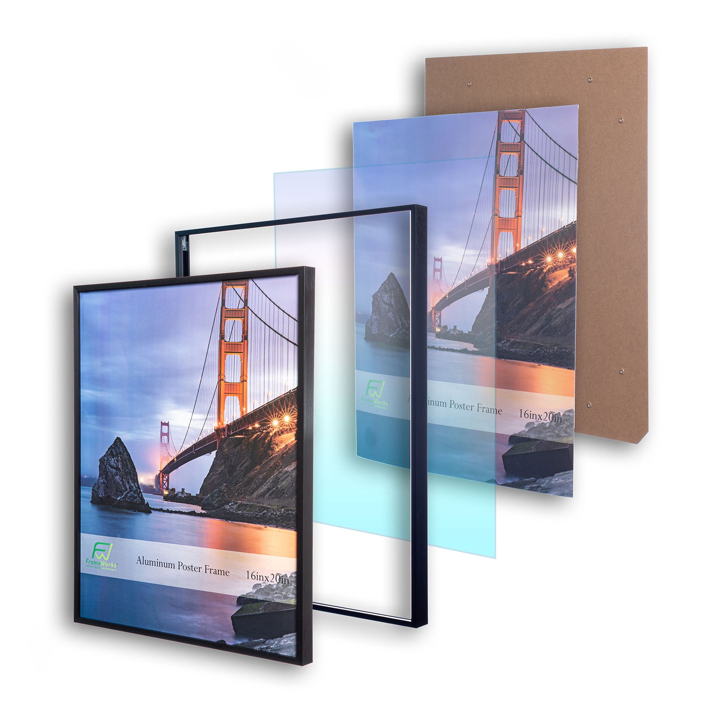 16" x 20" Black Brushed Aluminum Poster Picture Frame with Plexiglass