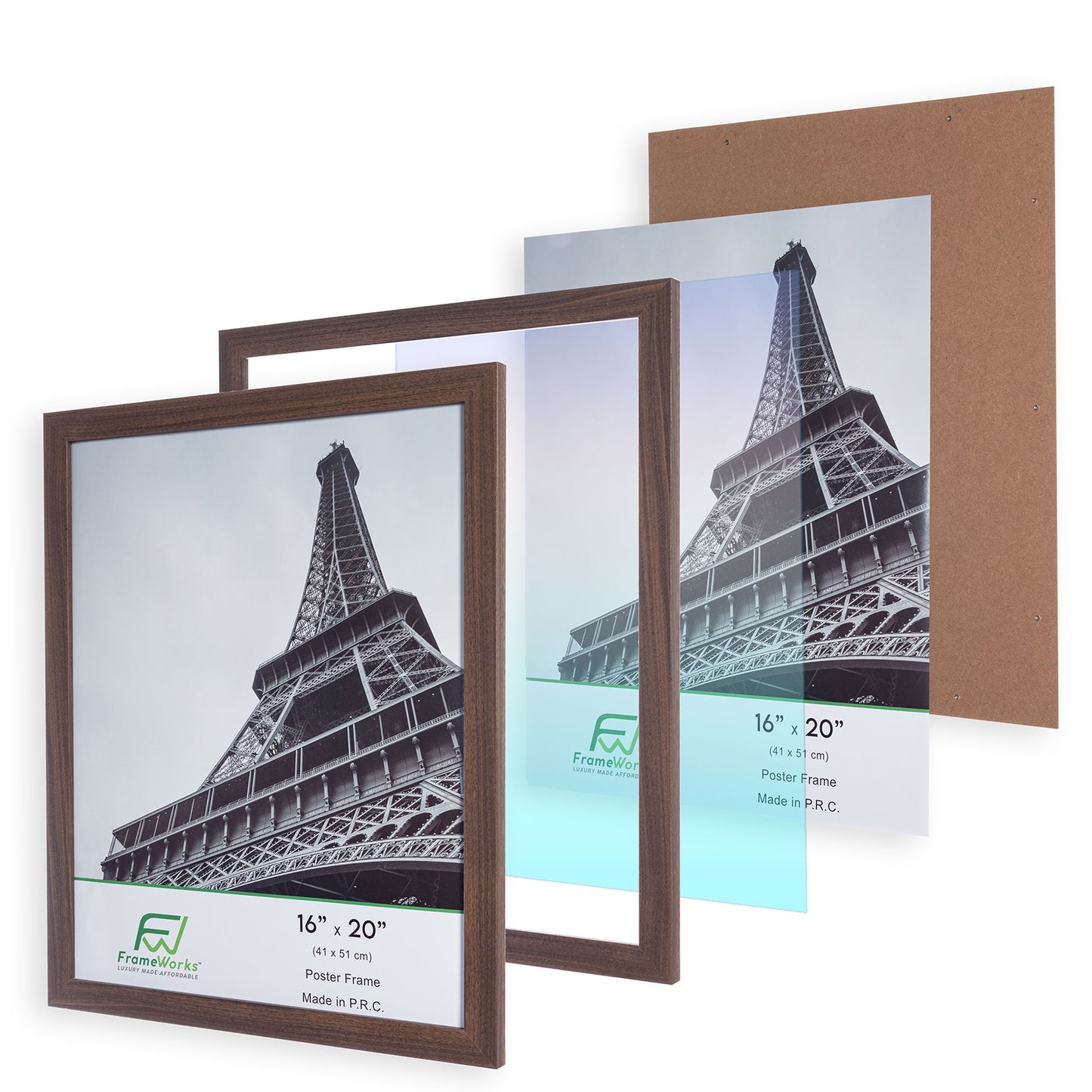 16" x 20" Dark Oak Wood 2-Pack Back-Loading Poster Frames