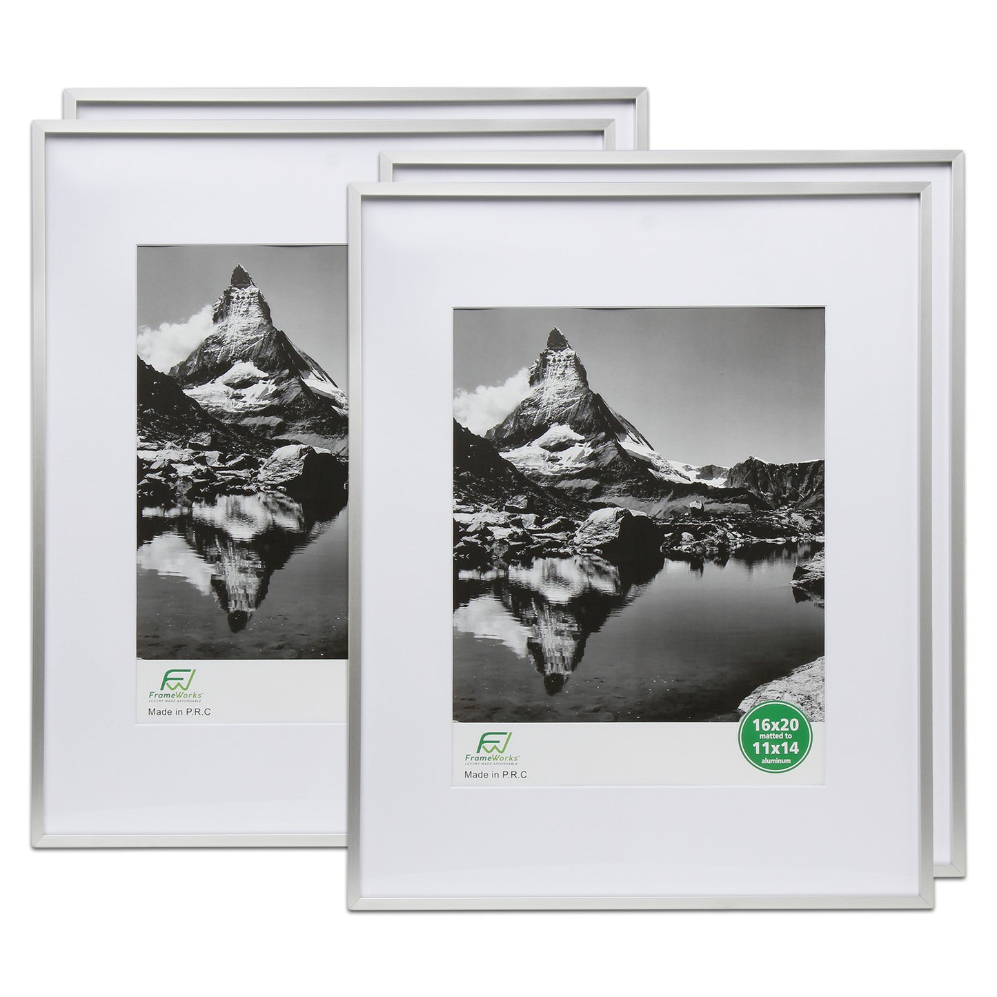 16" x 20" Deluxe Silver Aluminum Contemporary Picture Frame, 11" x 14" Matted