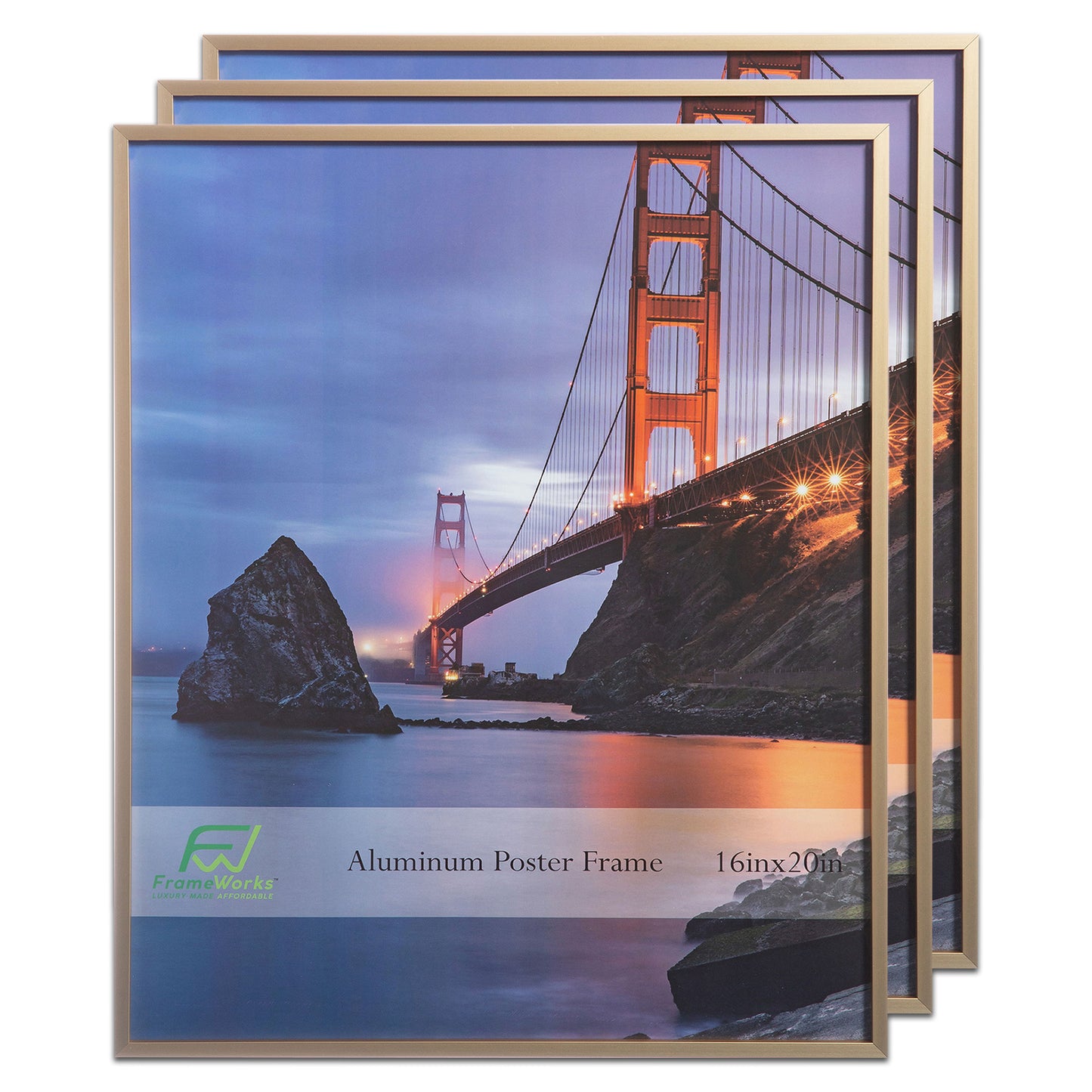 16" x 20" Gold Brushed Aluminum Poster Picture Frame with Plexiglass