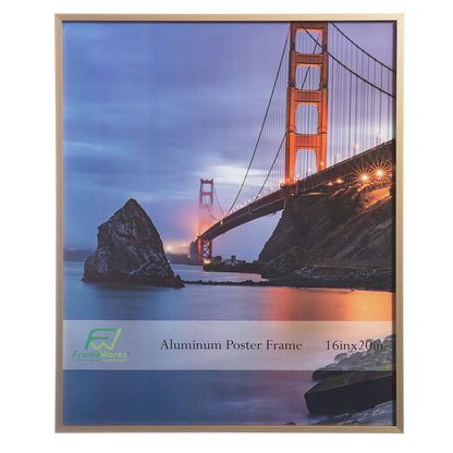 16" x 20" Gold Brushed Aluminum Poster Picture Frame with Plexiglass