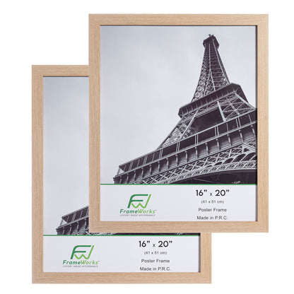 16" x 20" Natural Oak Wood 2-Pack Back-Loading Poster Frames