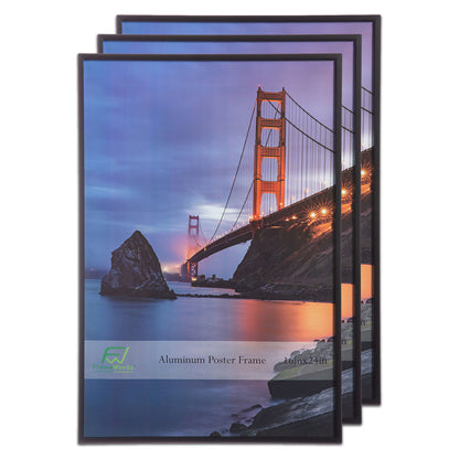 16" x 24" Black Brushed Aluminum Poster Picture Frame with Plexiglass