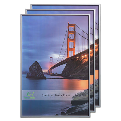 16" x 24" Silver Brushed Aluminum Poster Picture Frame with Plexiglass