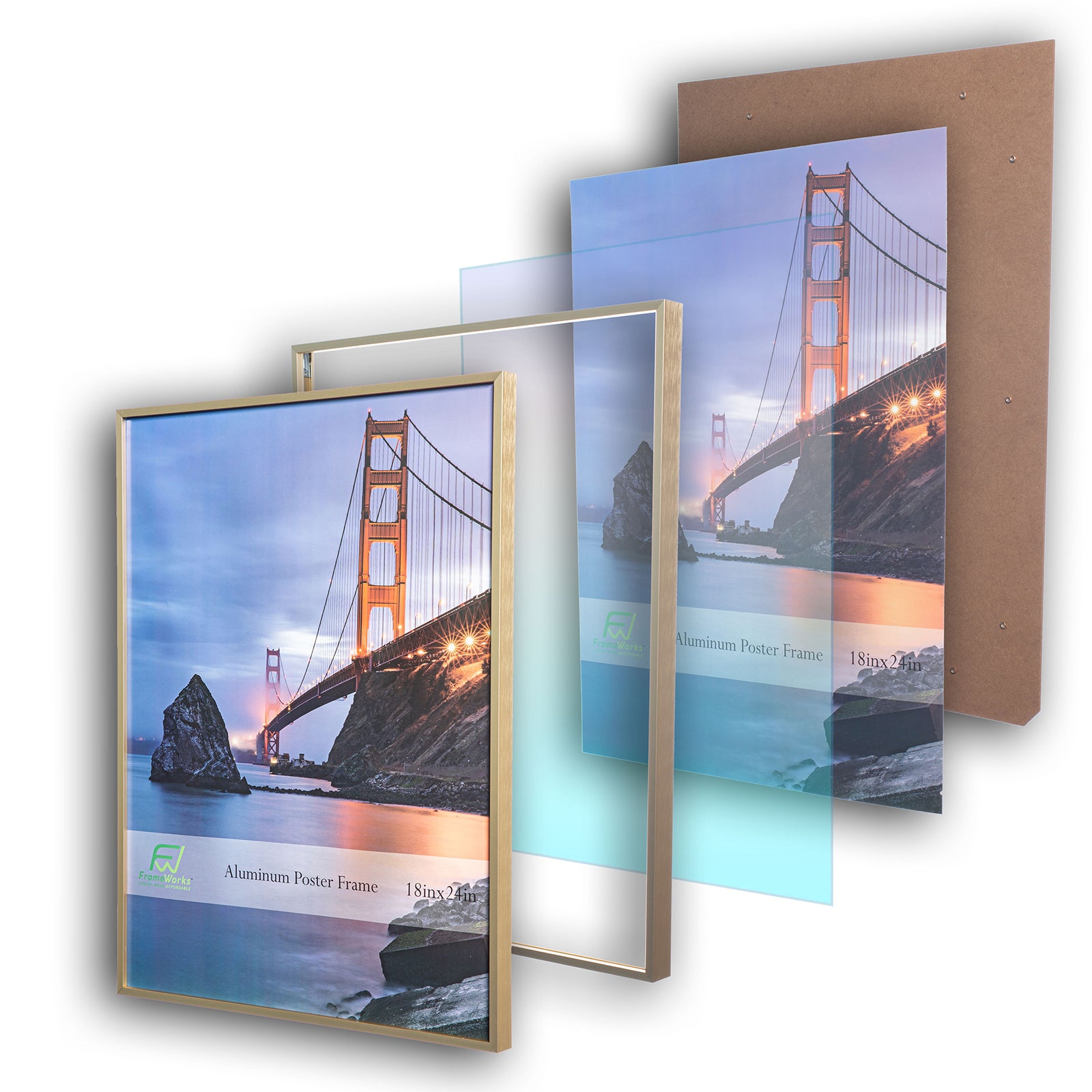 18" x 24" Gold Brushed Aluminum Poster Picture Frame with Plexiglass