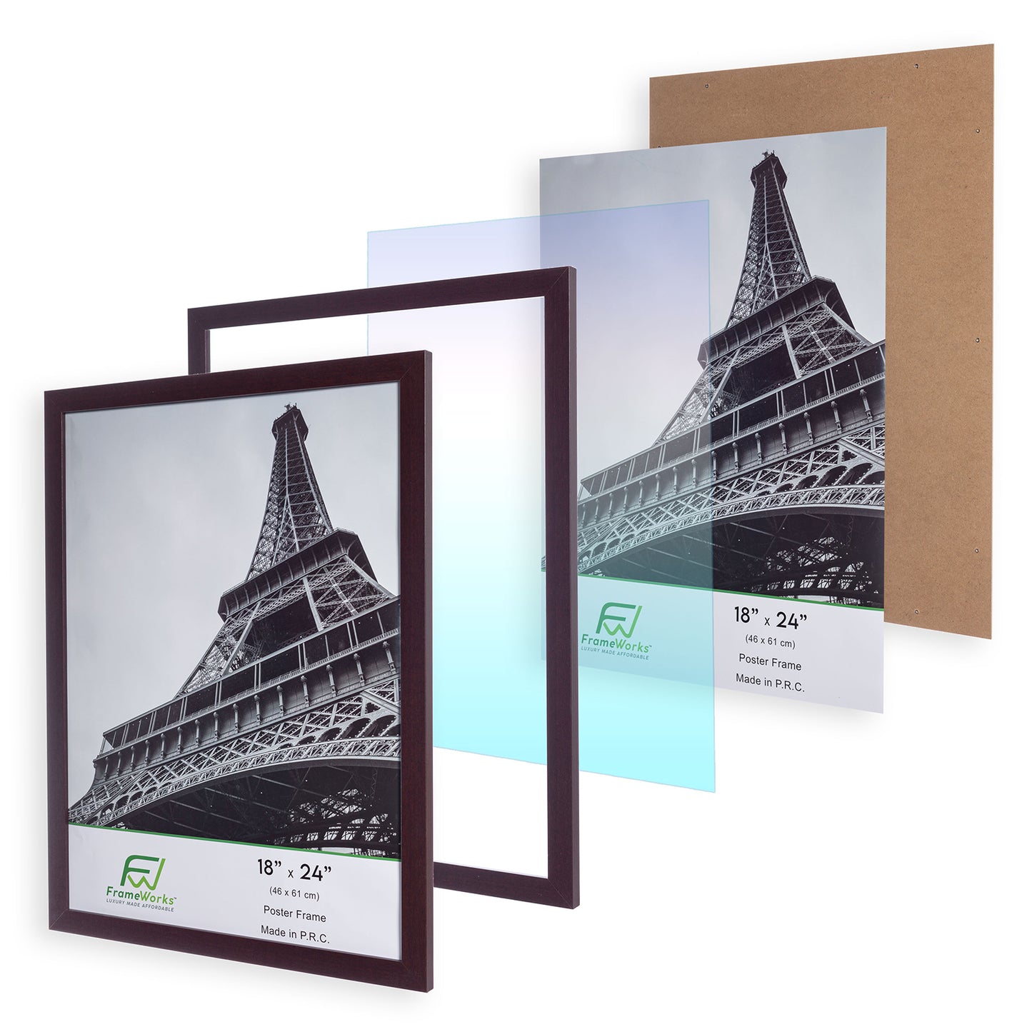 18" x 24" Mahogany Wood 2-Pack Back-Loading Poster Frames