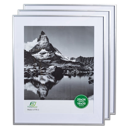 20" x 24" Deluxe Silver Aluminum Contemporary Picture Frame, 16" x 20" Matted