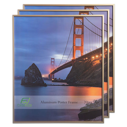 20" x 24" Gold Brushed Aluminum Poster Picture Frame with Plexiglass