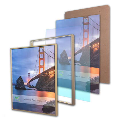 20" x 24" Gold Brushed Aluminum Poster Picture Frame with Plexiglass