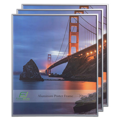 20" x 24" Silver Brushed Aluminum Poster Picture Frame with Plexiglass