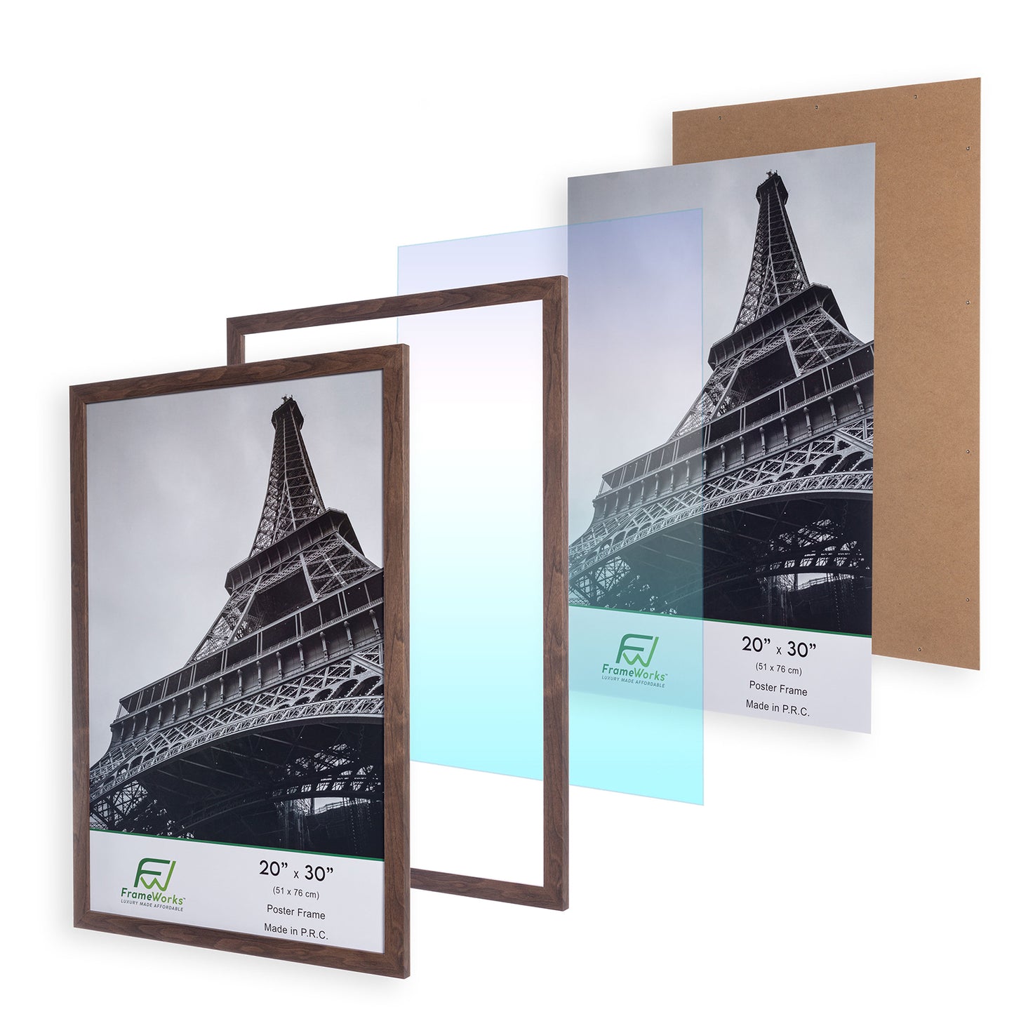 20" x 30" Dark Oak Wood 2-Pack Back-Loading Poster Frames