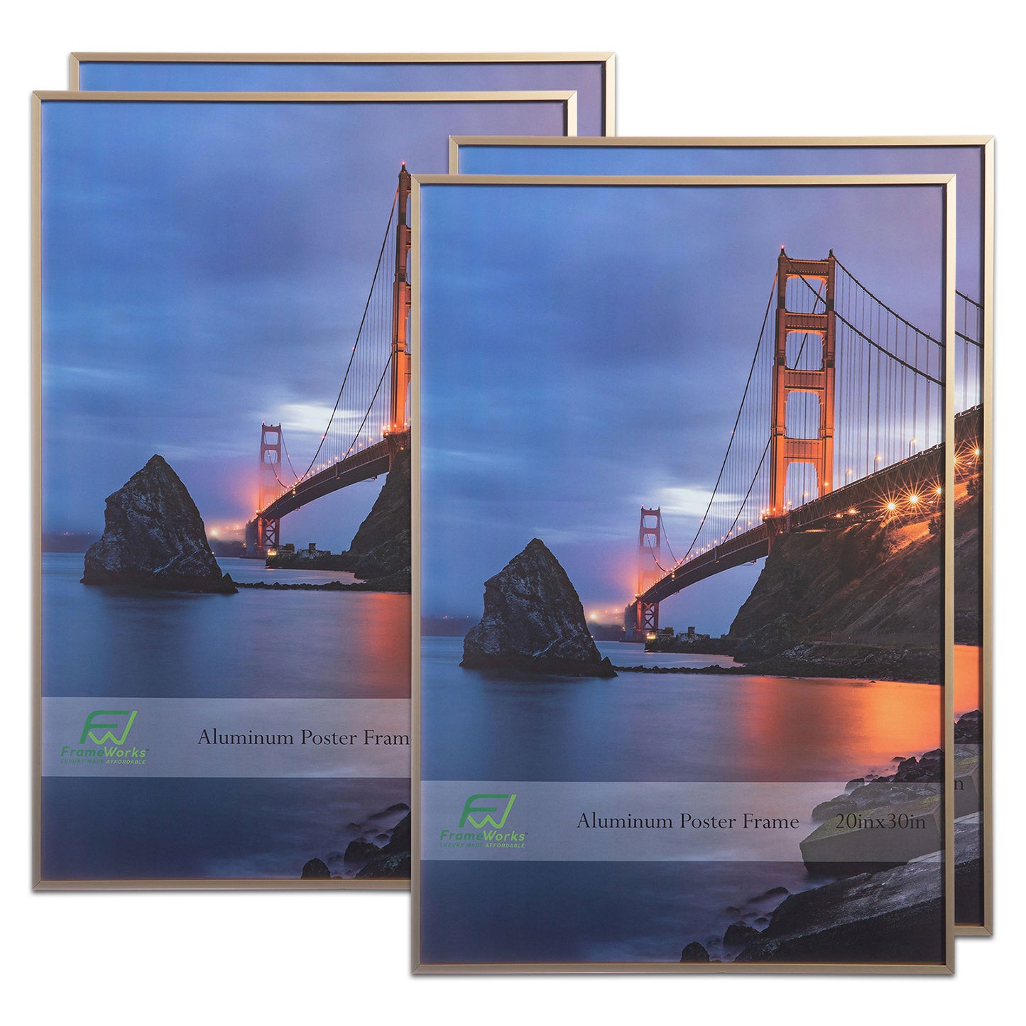 20" x 30" Gold Brushed Aluminum Poster Picture Frame with Plexiglass